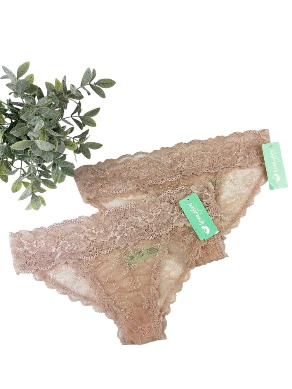 Honeydew Intimates Lace Bikini Panty Bundle of 2 Size Large Nude Taupe